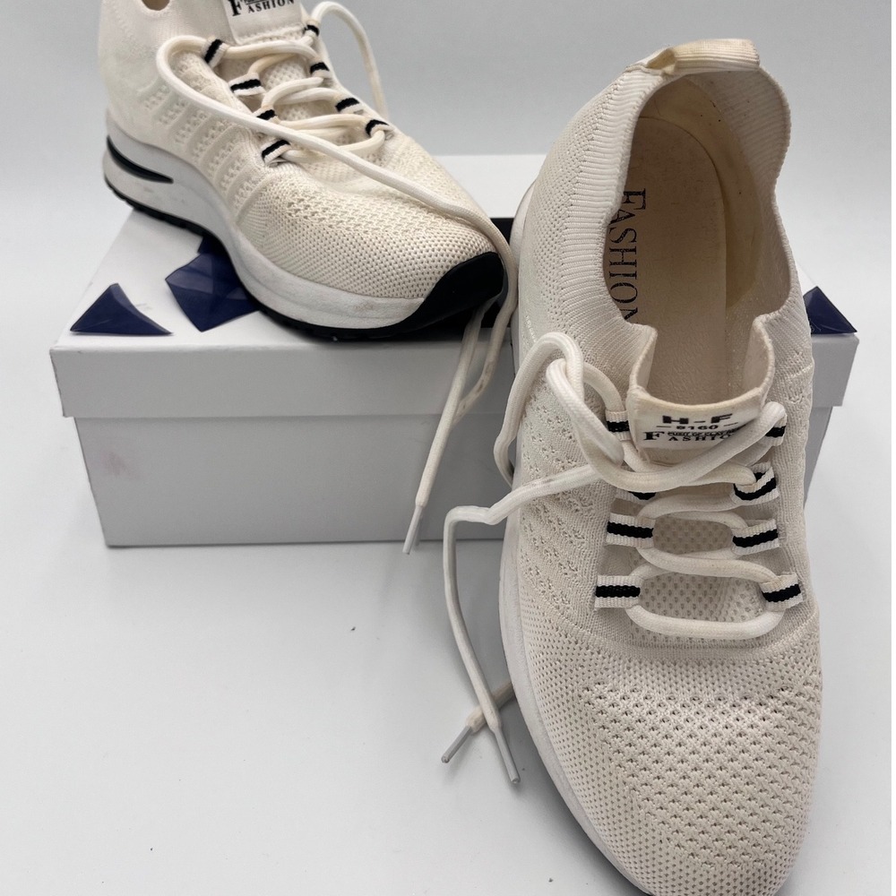 H-F 8160 Fashion Knit Sneakers White Athletic Shoes Women's EU 37